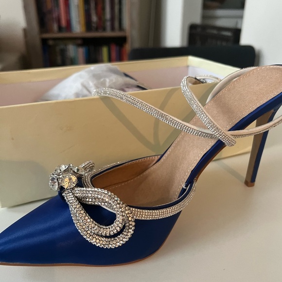 Rhinestone Bow High Heel Sandal in Cobalt - Picture 3 of 4